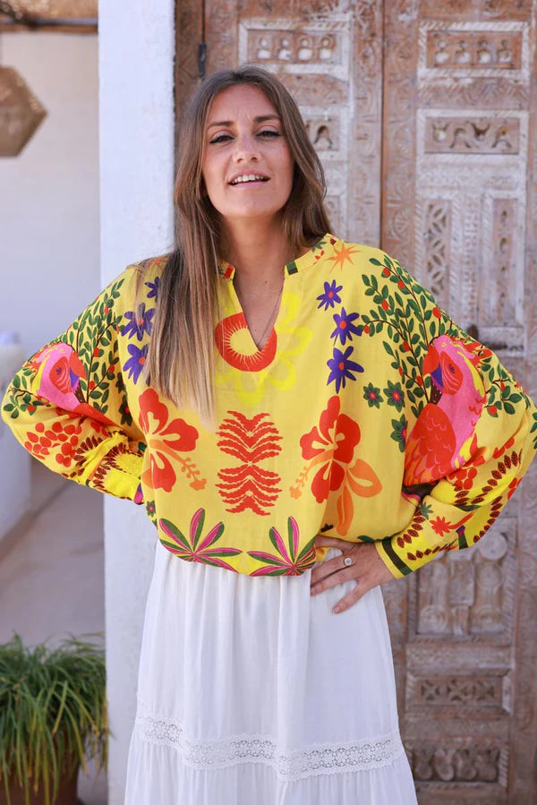 Yellow Tropical Hibiscus Print Tunic