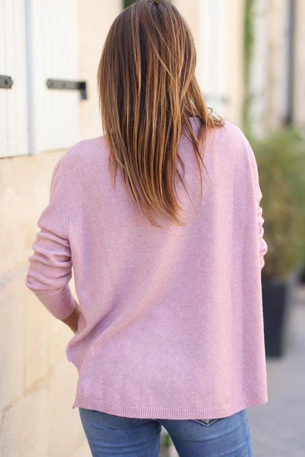 Baby Pink Soft Basic V-neck Sweater