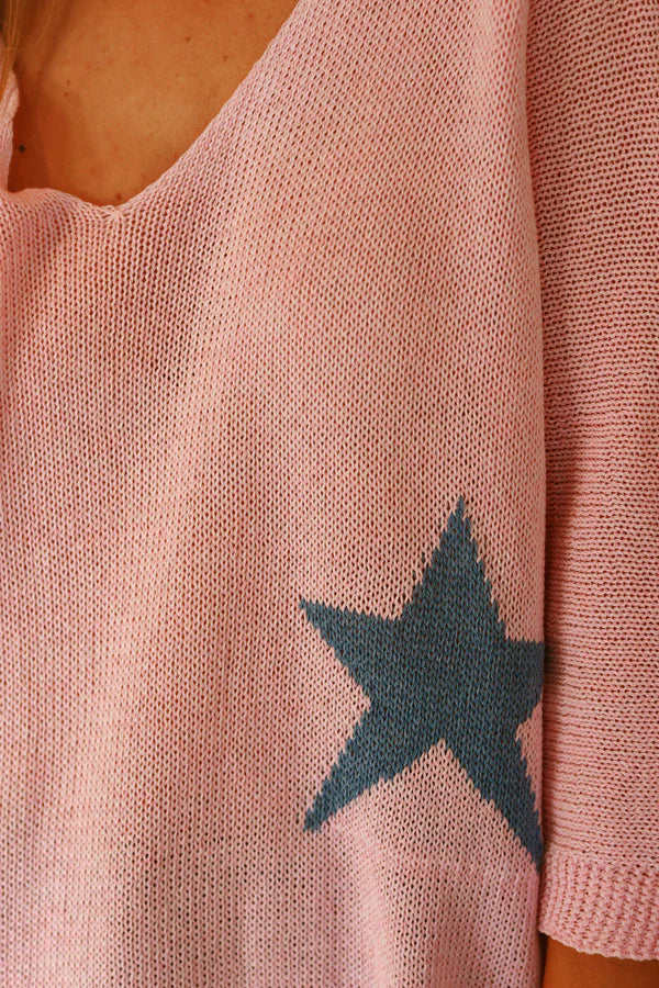 Baby Pink Stars ¾-Sleeve Knit Top