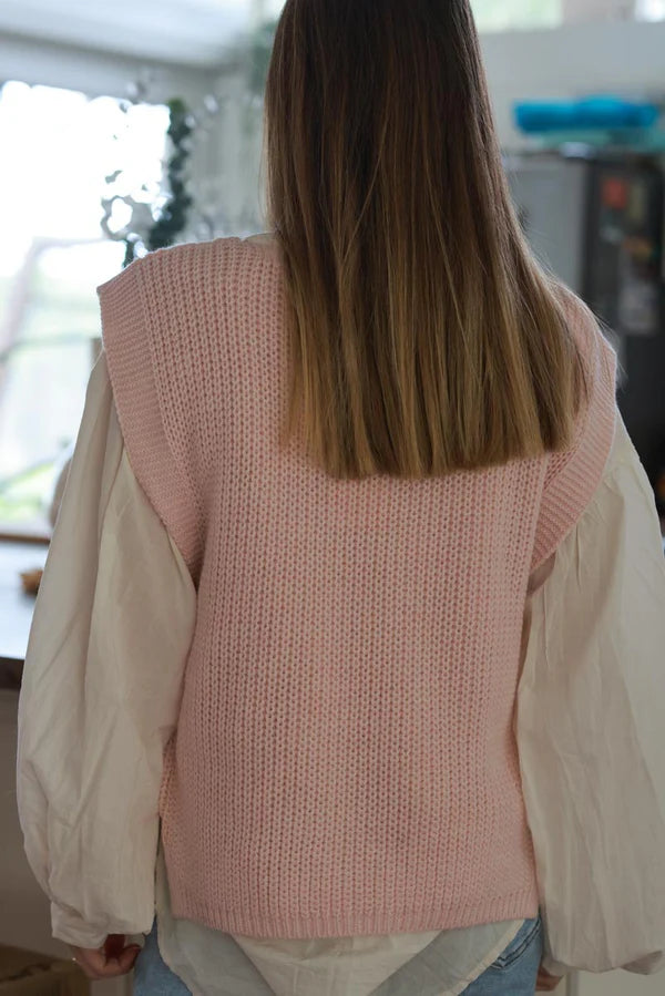 Baby Pink Trellis Knit Sweater Vest