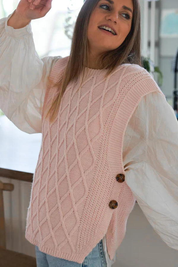 Baby Pink Trellis Knit Sweater Vest