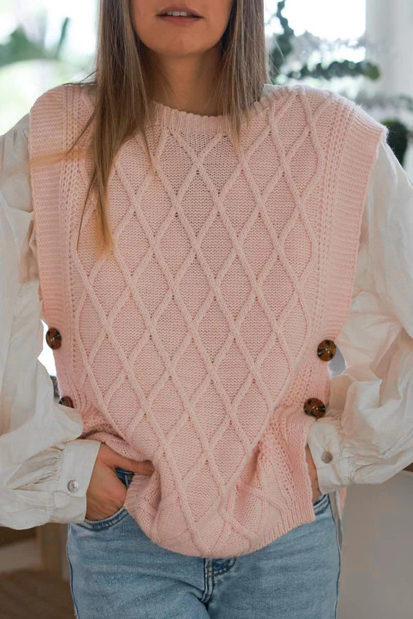 Baby Pink Trellis Knit Sweater Vest