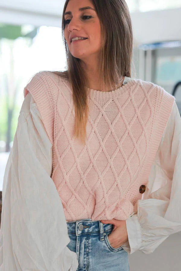 Baby Pink Trellis Knit Sweater Vest