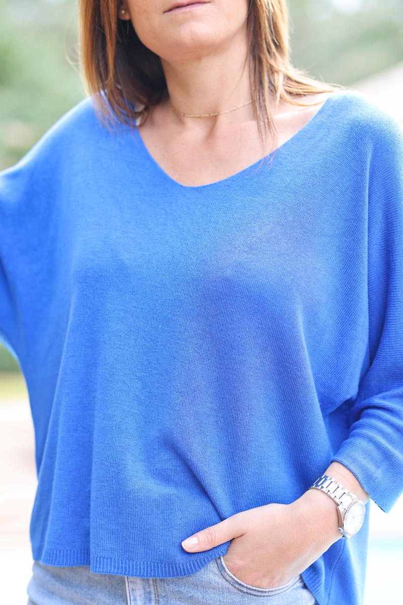 Batwing electric blue jersey top