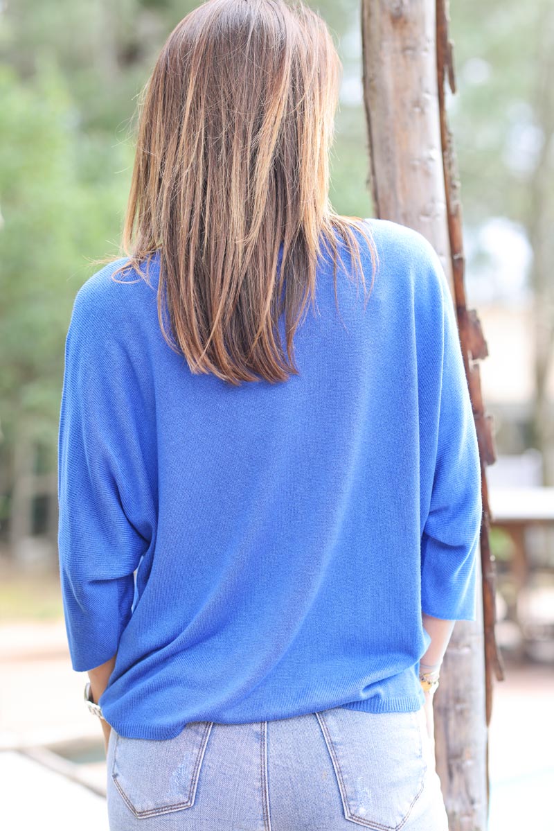 Batwing electric blue jersey top