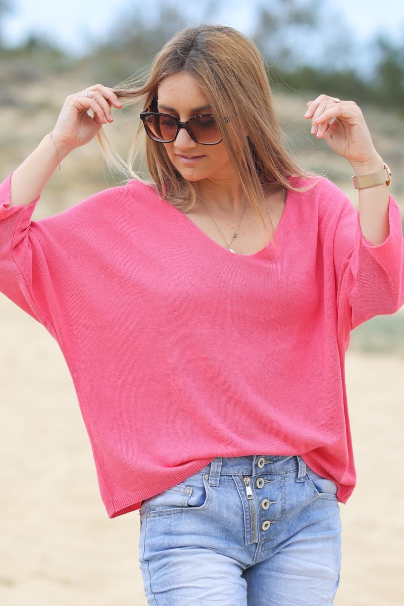 Batwing fuchsia pink jersey top