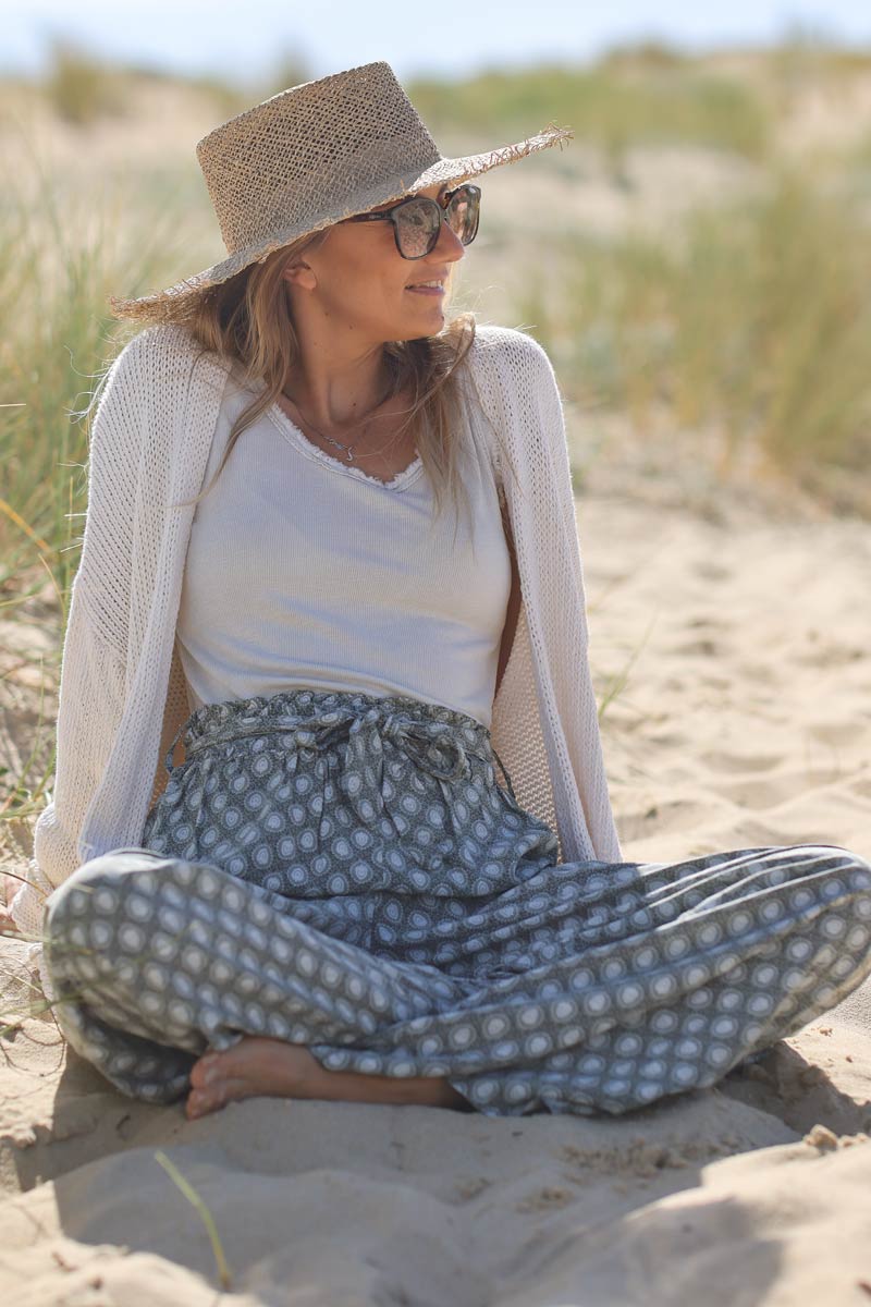 Beige cotton tank top with fringes