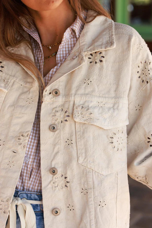 Beige Eyelet Motif Utility Jacket