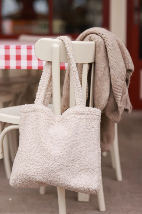 Beige Faux Shearling Tote Bag