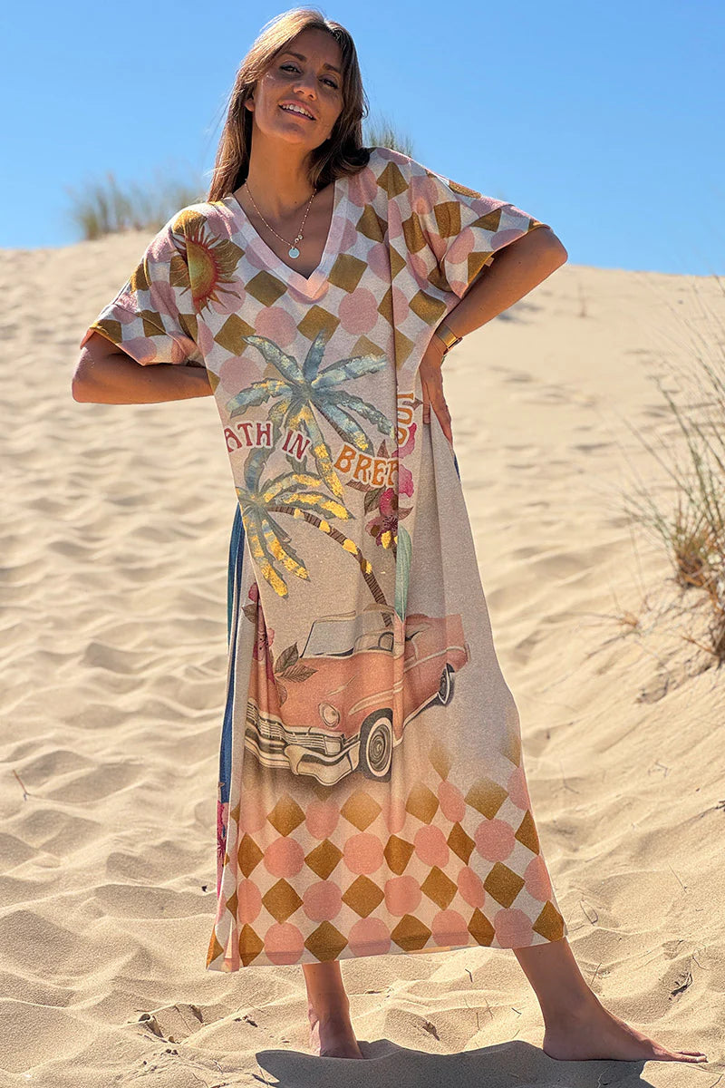 Beige Glitter Knit “Breathe In, Breathe Out” Caftan