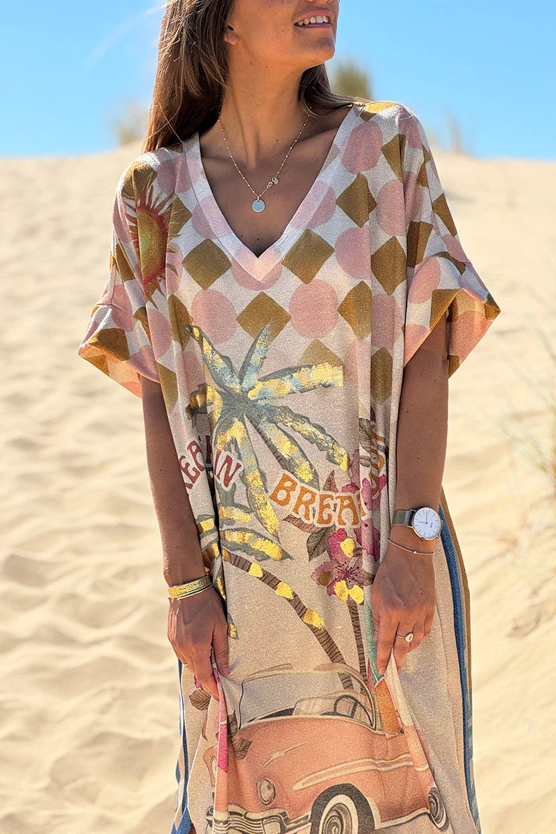 Beige Glitter Knit “Breathe In, Breathe Out” Caftan