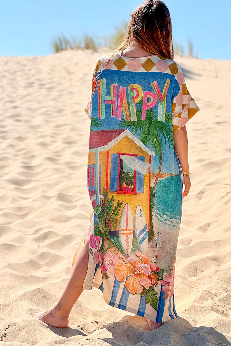 Beige Glitter Knit “Breathe In, Breathe Out” Caftan