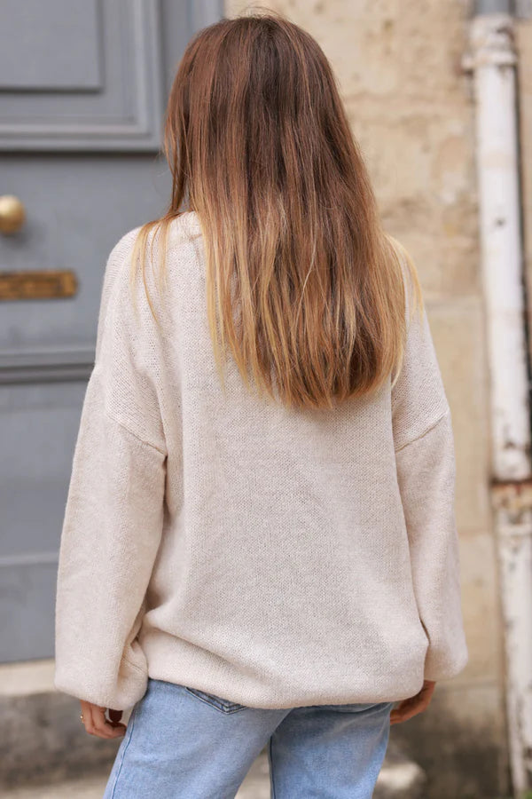 Beige American Flag Intarsia Knit Sweater