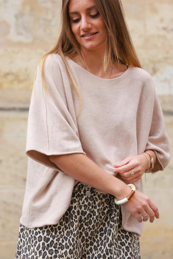 Beige Knit Batwing Sweater