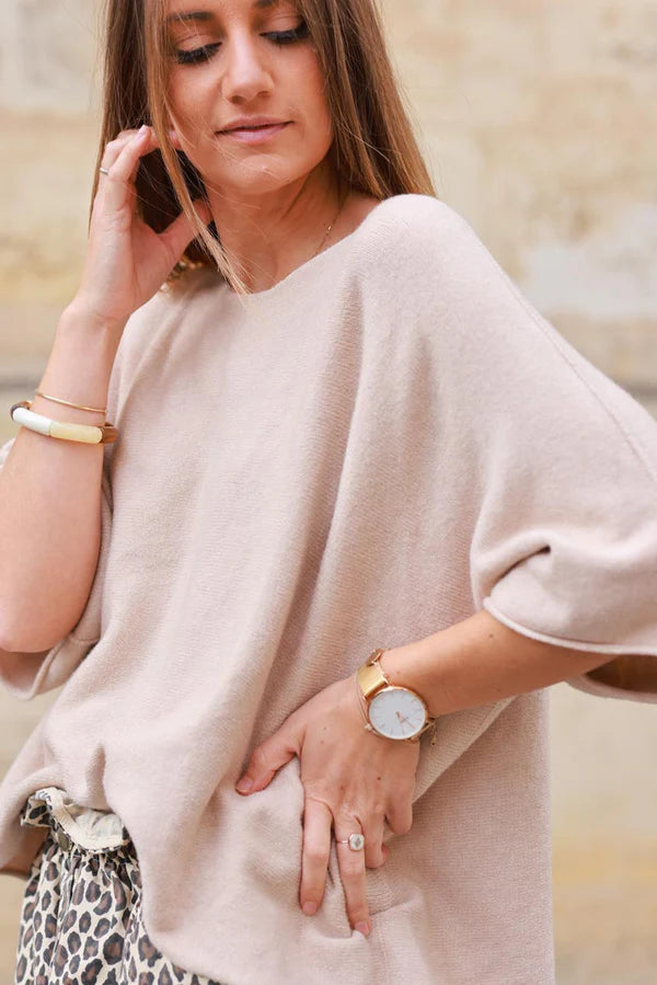 Beige Knit Batwing Sweater