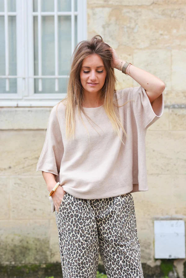 Beige Knit Batwing Sweater