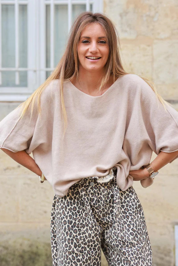 Beige Knit Batwing Sweater