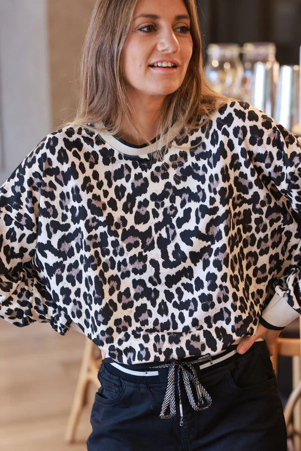 Beige Leopard Print Sweatshirt