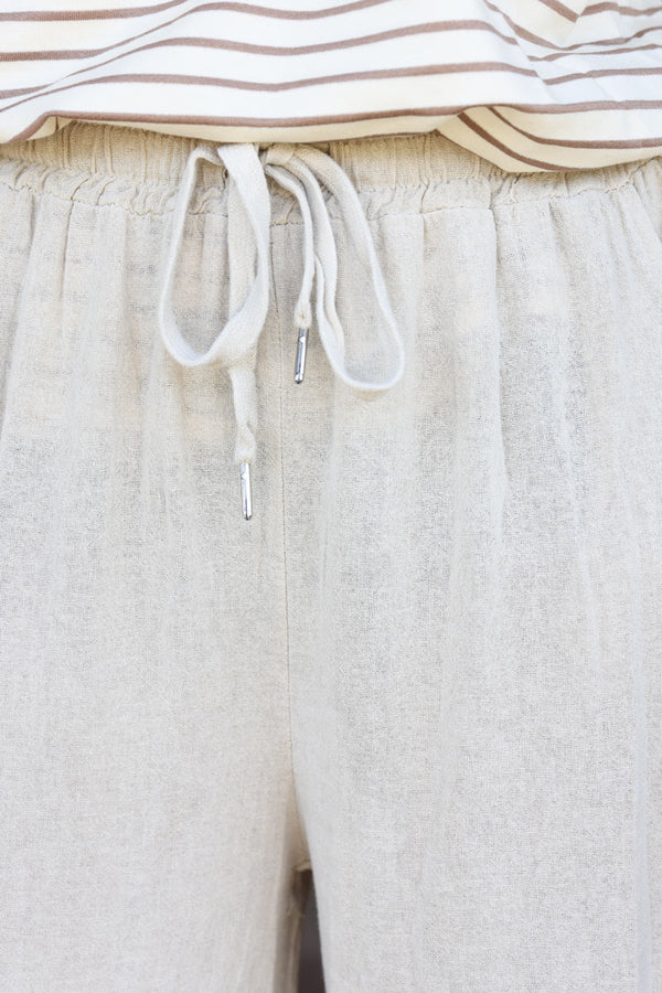 Beige Lightweight Cotton Wide Leg Pants