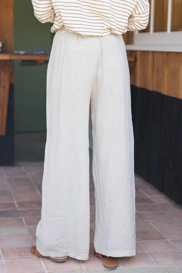 Beige Lightweight Cotton Wide Leg Pants