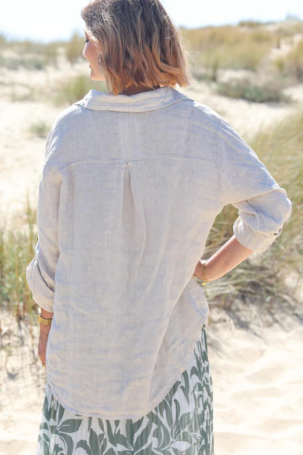 Beige linen shirt with mother of pearl buttons