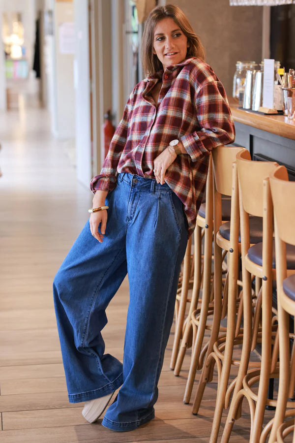 Beige and Pink Plaid Button-Down Shirt