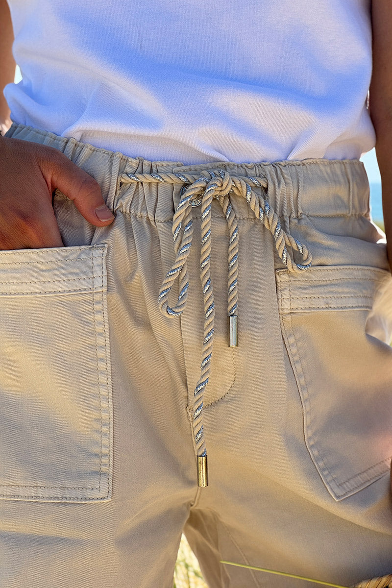 Beige Pull-On Hiking Shorts