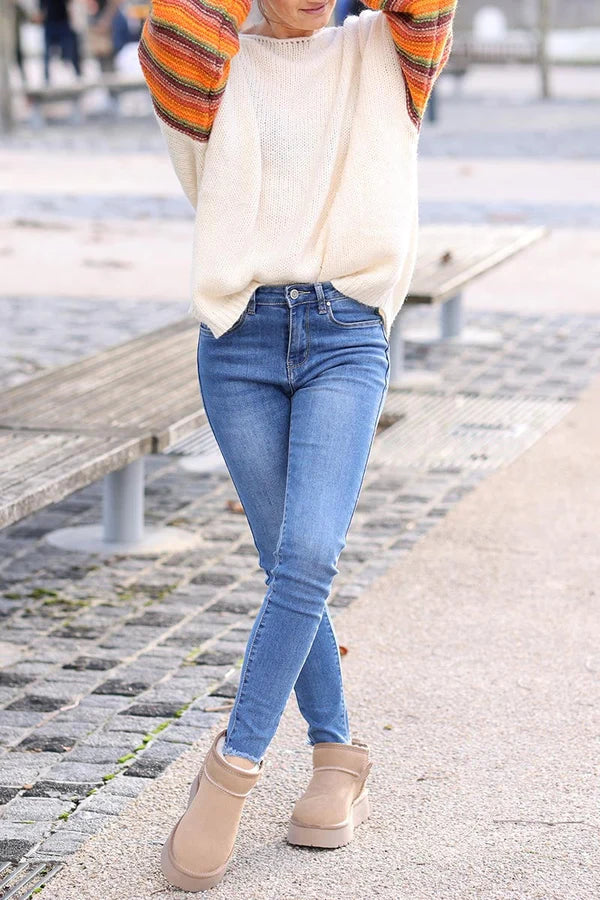 Beige suede leather flatform comfort ankle boots