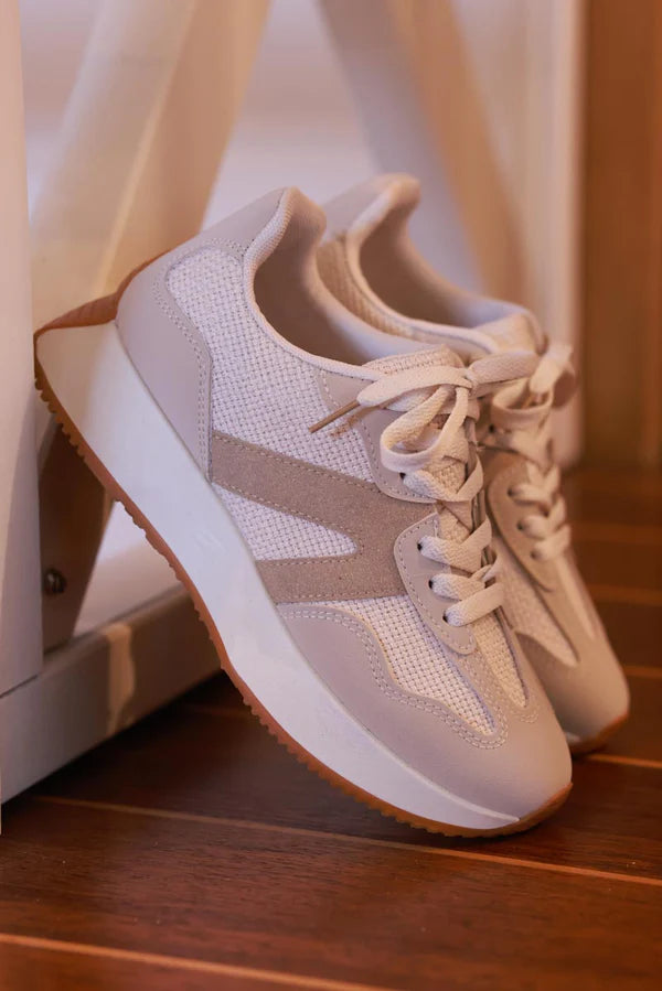 Beige Sueded Stripe Retro Active Sneakers