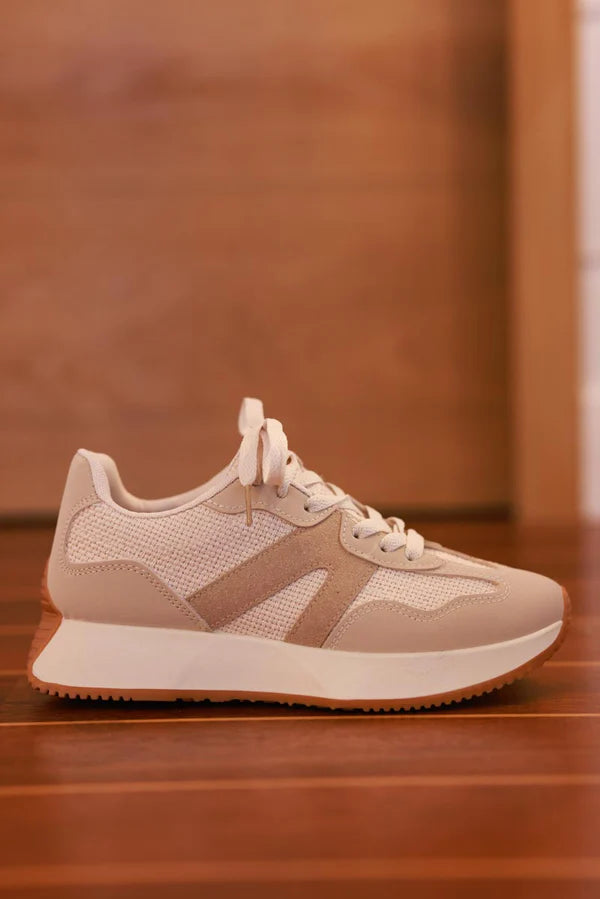 Beige Sueded Stripe Retro Active Sneakers