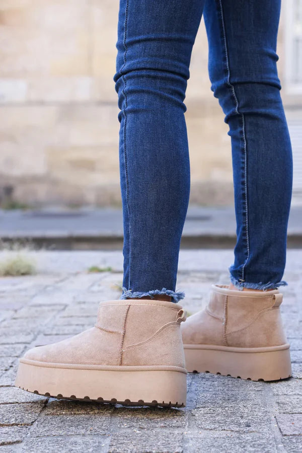 Hannah Beige Suedette Platform Comfort Mini Boots