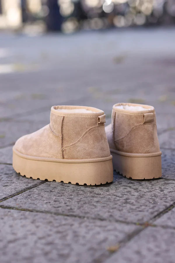 Hannah Beige Suedette Platform Comfort Mini Boots