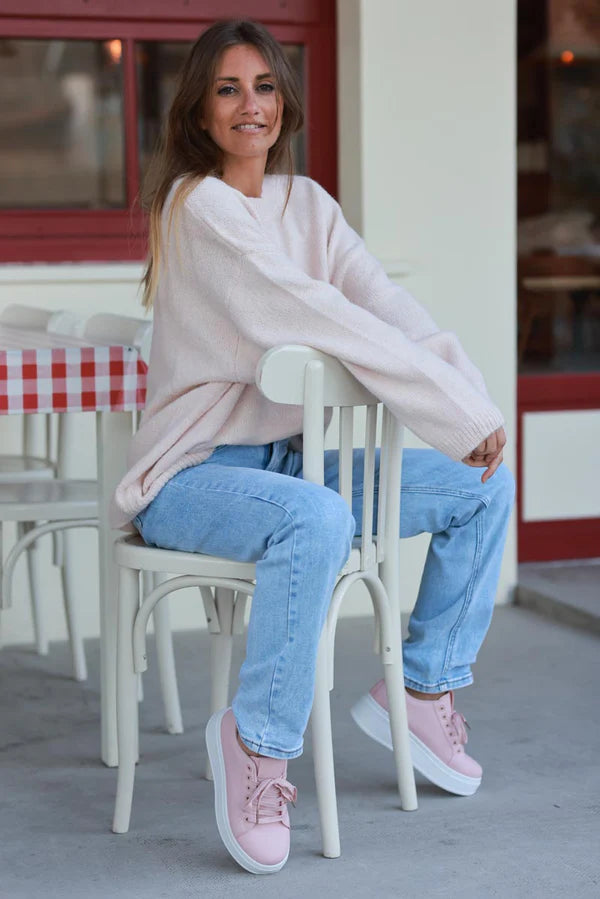 Extra Light Pink Wool Blend Slouchy Sweater