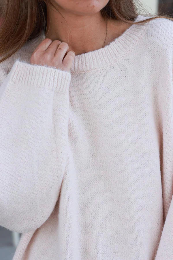 Extra Light Pink Wool Blend Slouchy Sweater