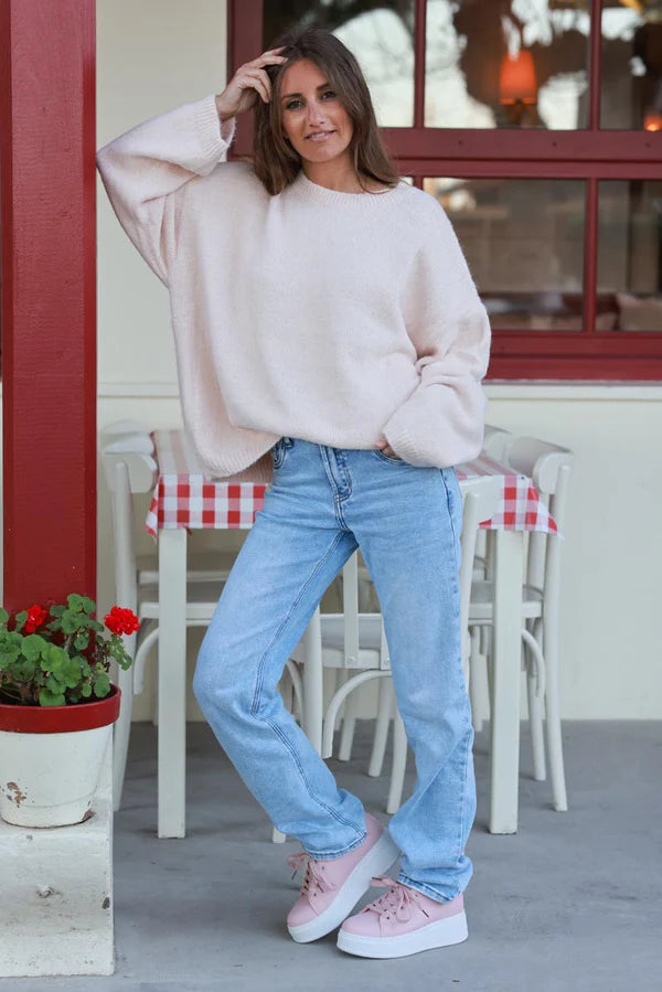 Extra Light Pink Wool Blend Slouchy Sweater