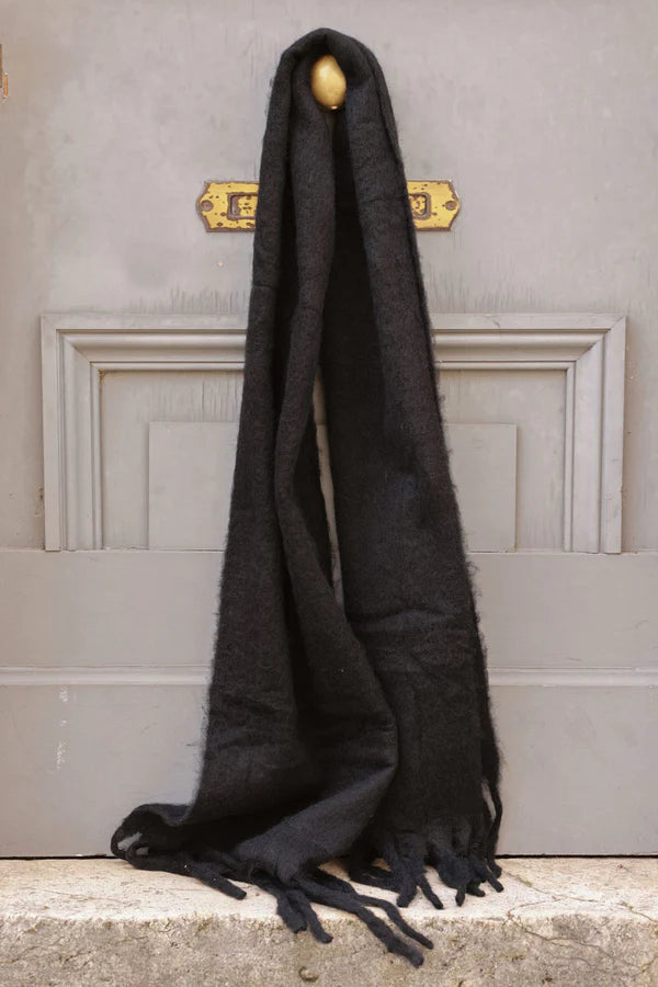 Black Faux Cashmere Tassel Scarf