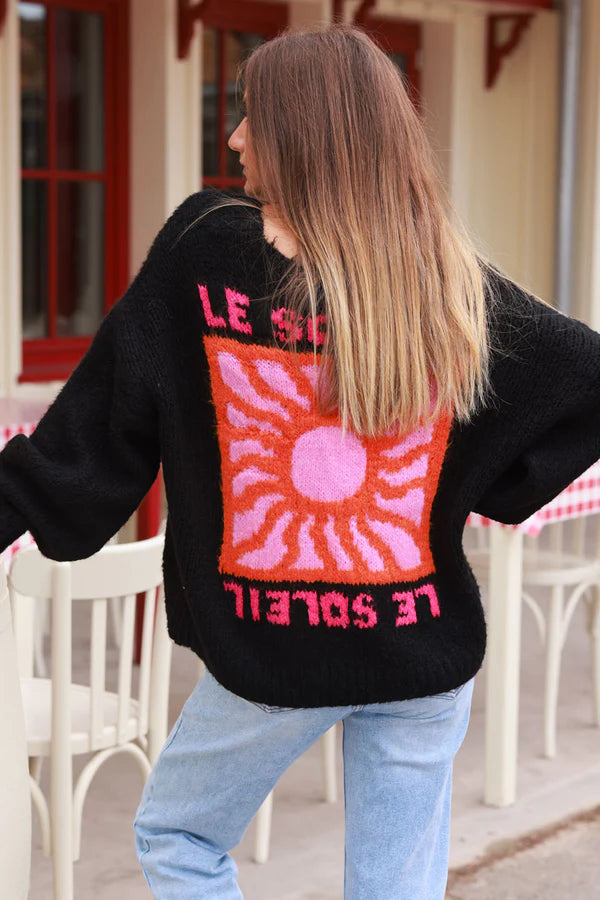 Black Knit “Le Soleil” Cardigan Sweater