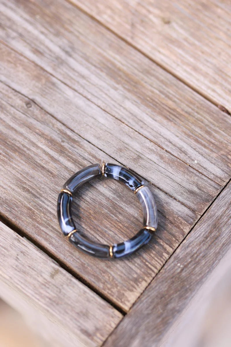Black Marbled Tube Bead Bracelet