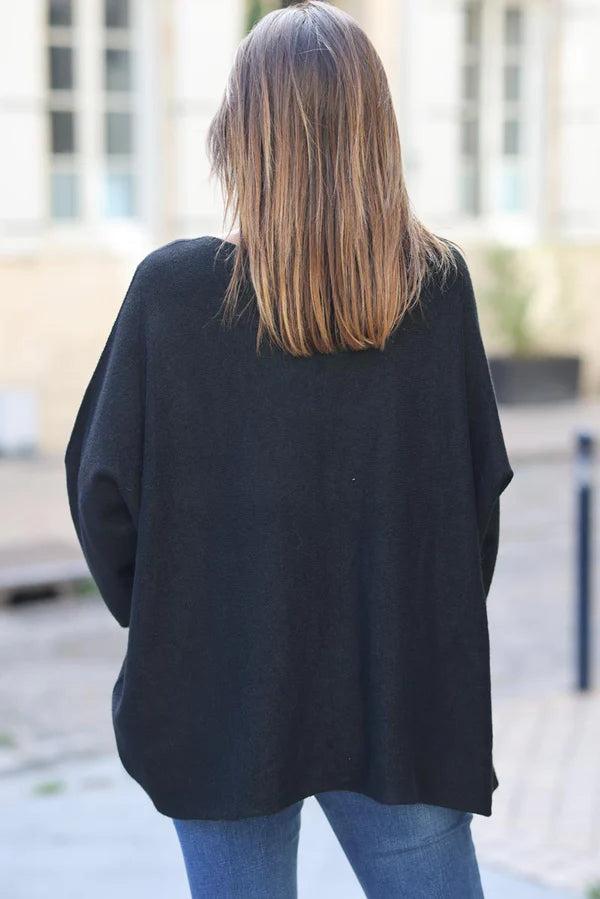 Black Oversized super soft Sweater with Silver Rhinestone Star