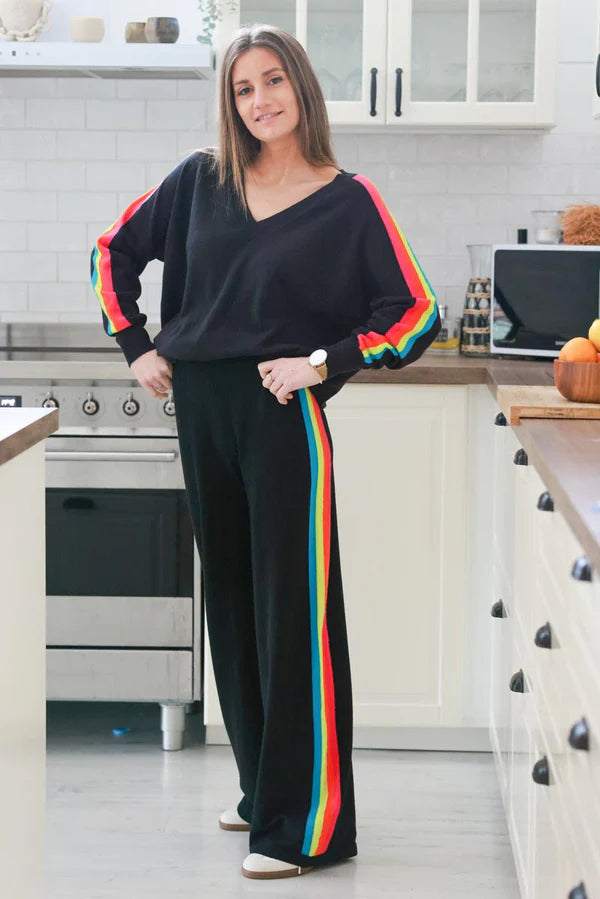 Black Rainbow Stripe Knit Lounge Pants