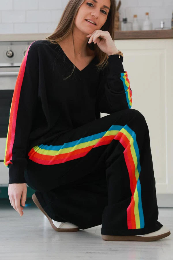 Black Rainbow Stripe Knit Lounge Pants