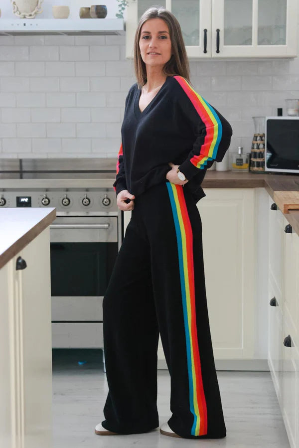 Black Rainbow Stripe Knit Lounge Pants