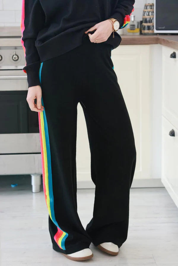 Black Rainbow Stripe Knit Lounge Pants