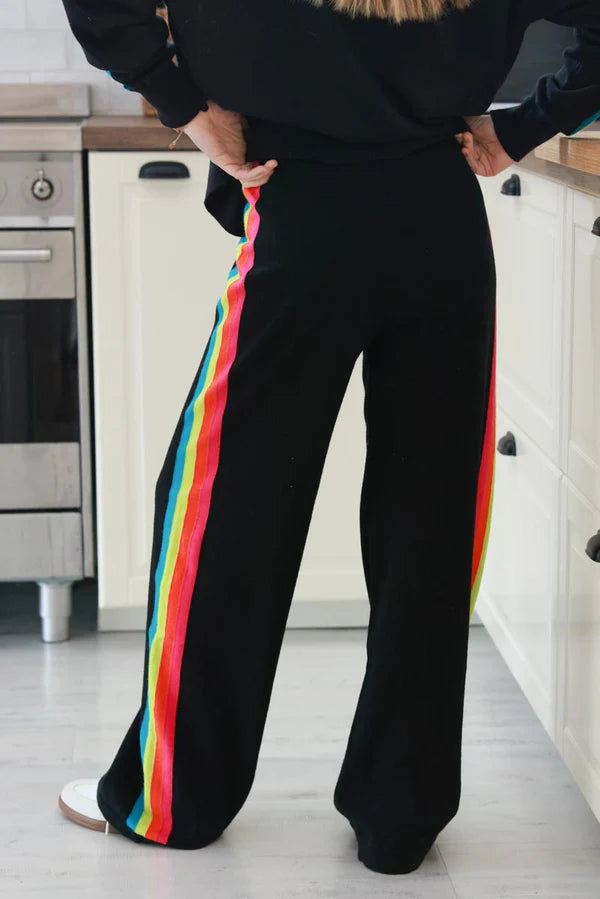 Black Rainbow Stripe Knit Lounge Pants