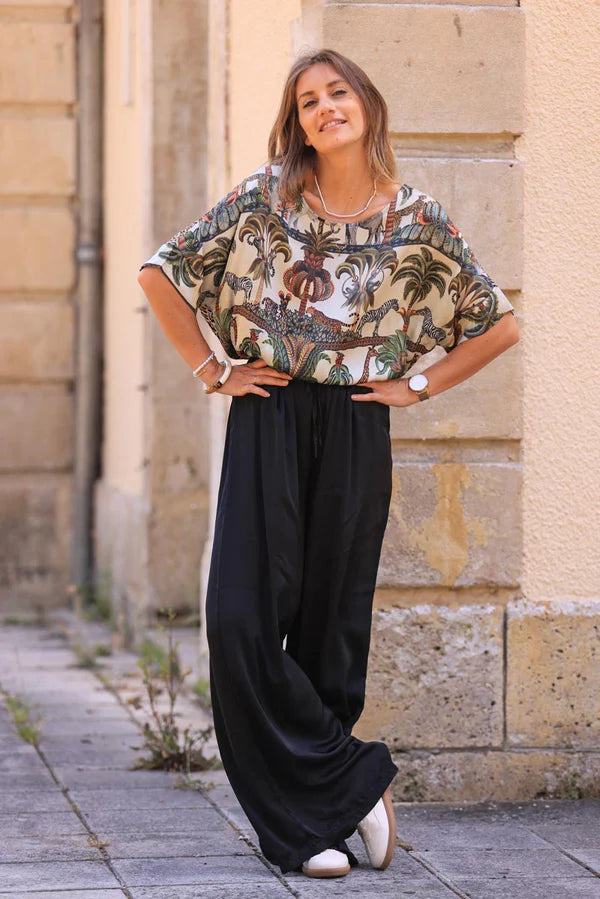 Black Silky Wide-Leg Floaty Pants