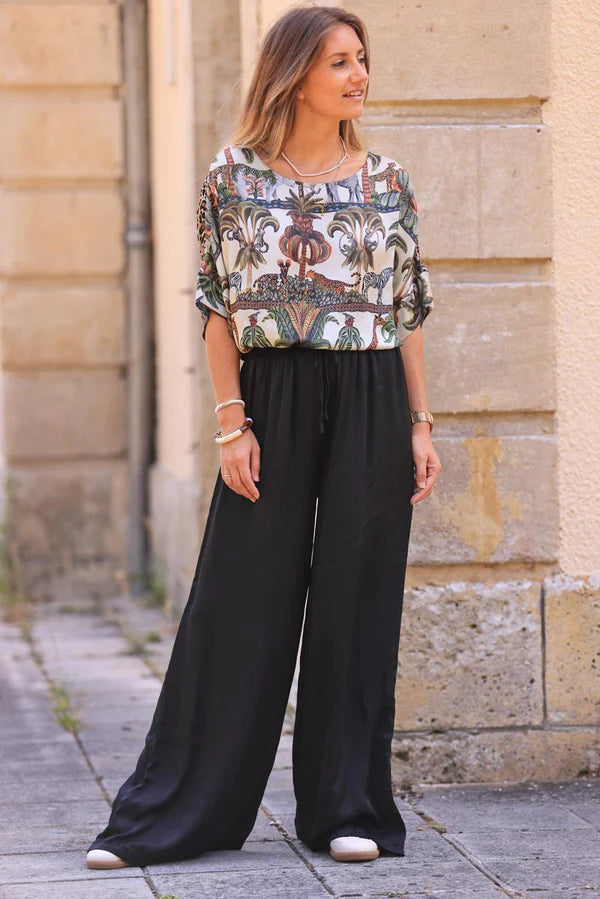 Black Silky Wide-Leg Floaty Pants