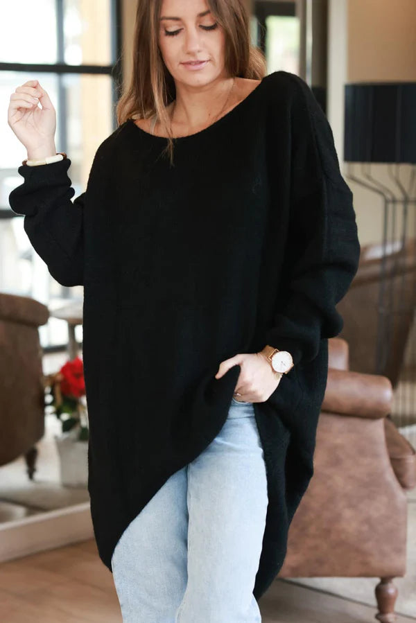 Black Silver Star Wool Blend Slouchy Knit Top