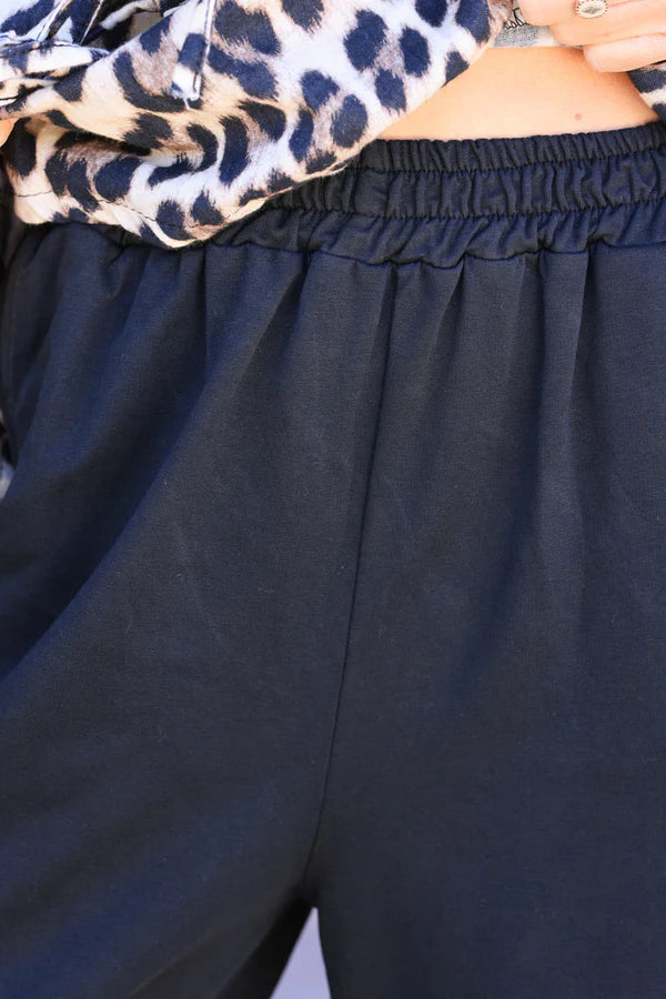 Black Stretch Cotton Wide Leg Flared Sweatpants