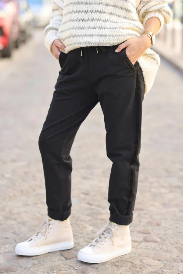 Black Sweatpants with Satin Outseams