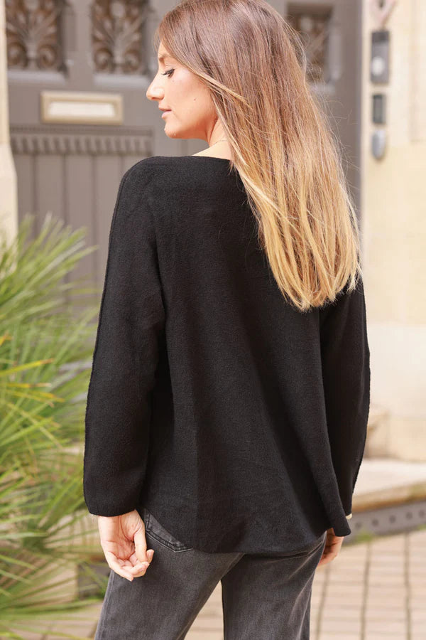 Black ultra-soft, Viscose Blend V-Neck Sweater